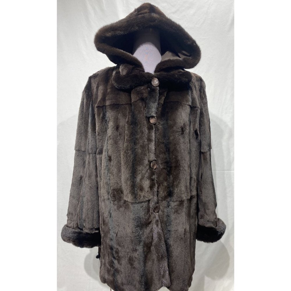 sheared mink plucked stroller brown LH mink tux + cuffs reversible (96156)